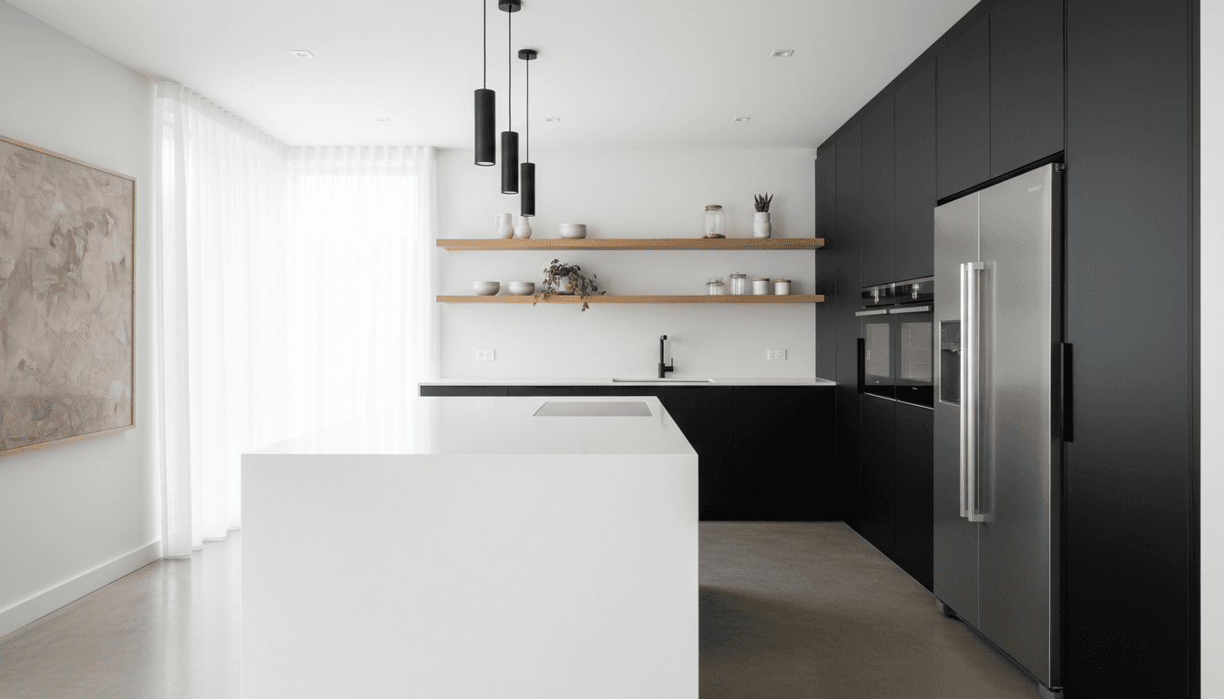 Dark wood kitchen with granite countertops and contemporary finish